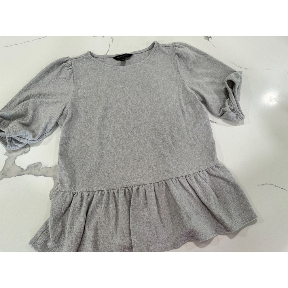Banana Republic‎ Womens Gray Textured Knit Puff Sleeve Peplum Top Blouse XS